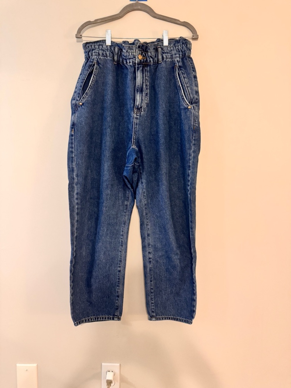 Zara High-Rise Paperbag Waist Denim Jeans